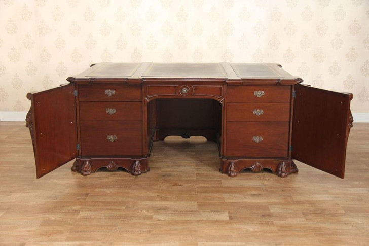 Mahogany Gothic Leather top Desk