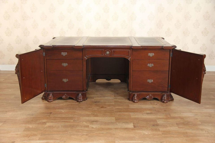 Mahogany Gothic Leather top Desk