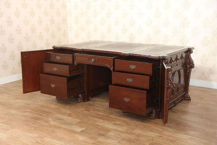 Mahogany Gothic Leather top Desk