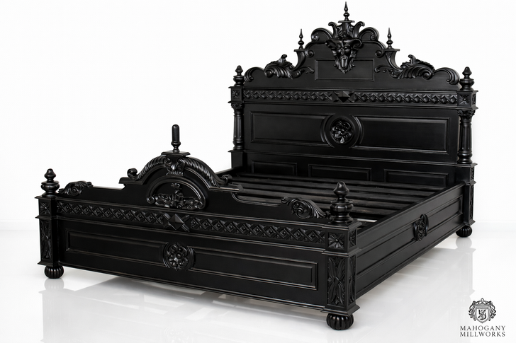 Black Gothic Gargoyle Bed w/ Satin Finish