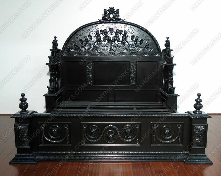 Black Gothic Ornate Heavily Carved Bed