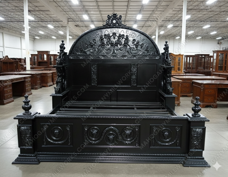 Black Gothic Ornate Heavily Carved Bed