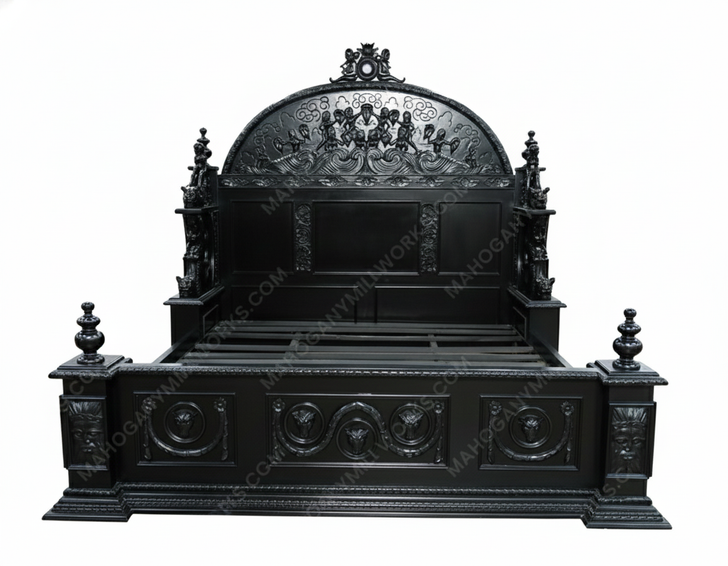 Black Gothic Ornate Heavily Carved Bed