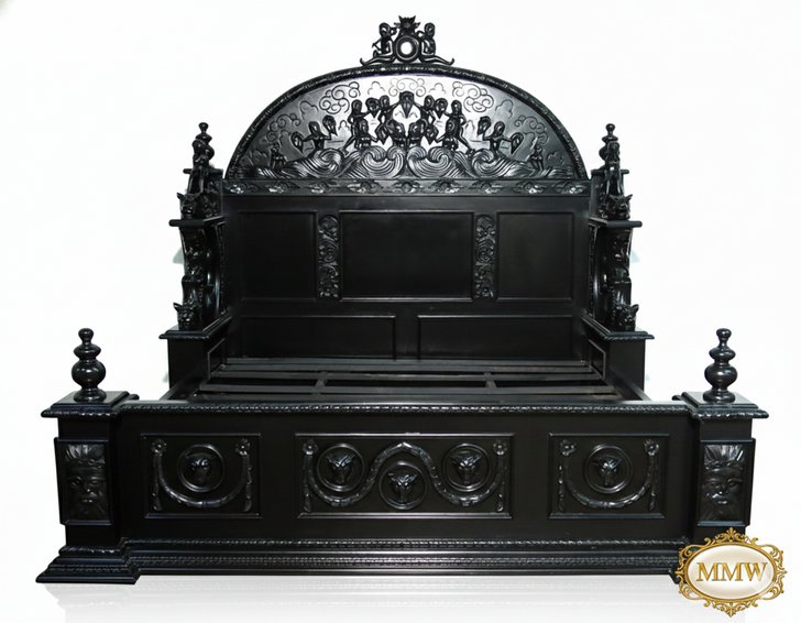 Majestic Black Gothic Ornate Heavily Carved Bed