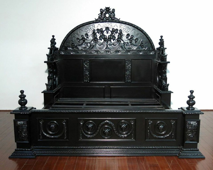 Majestic Black Gothic Ornate Heavily Carved Bed