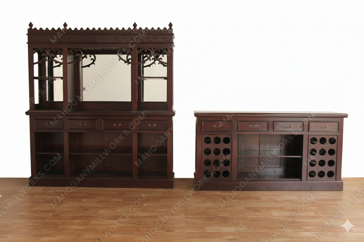 7ft Dark Mahogany Victorian Home Pub Bar w/ Brass Rails