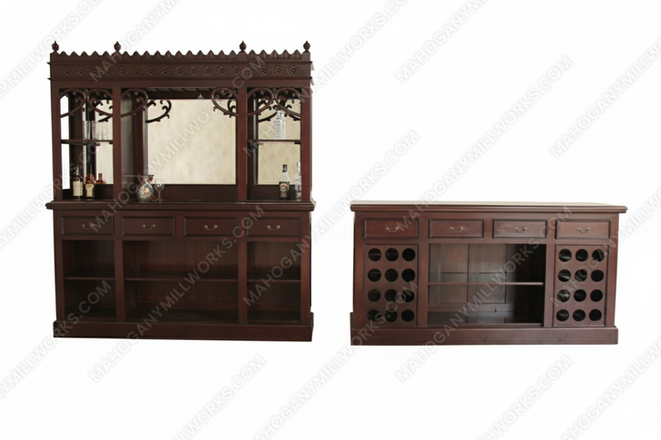 7ft Dark Mahogany Victorian Home Pub Bar w/ Brass Rails