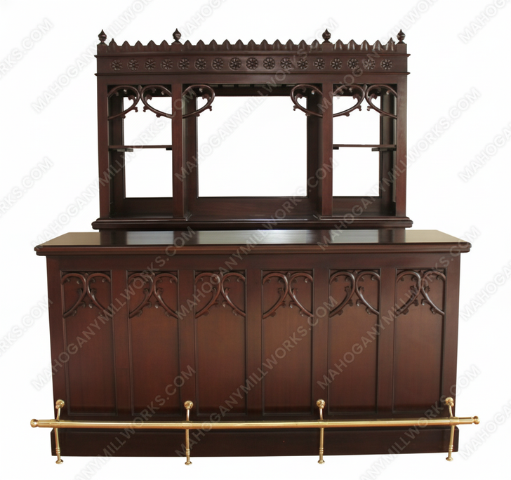 7ft Dark Mahogany Victorian Home Pub Bar w/ Brass Rails