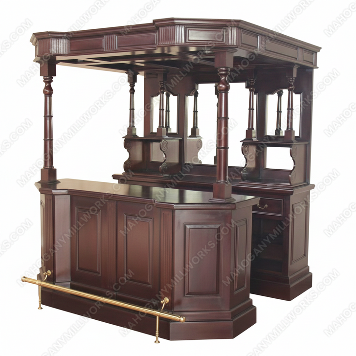 6.5ft Solid Mahogany Traditional English Canopy Home Pub Bar