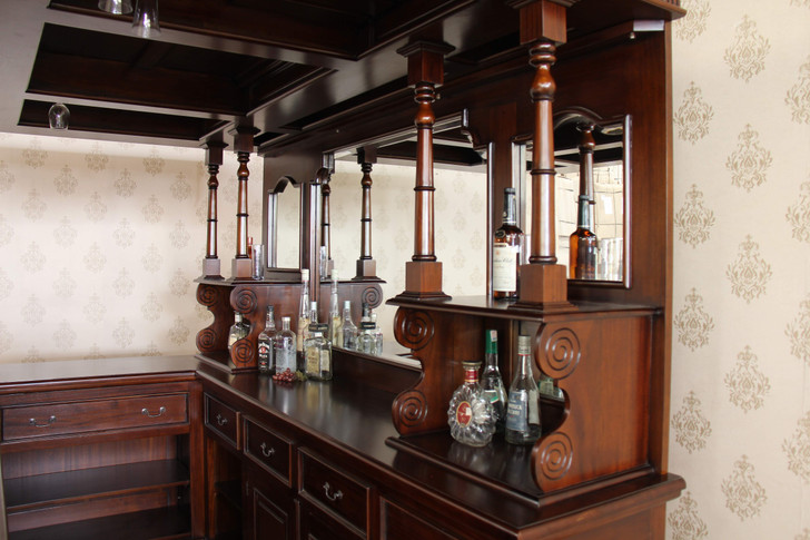 8.5ft Mahogany Traditional English Canopy Pub Bar w/ Brass Rails