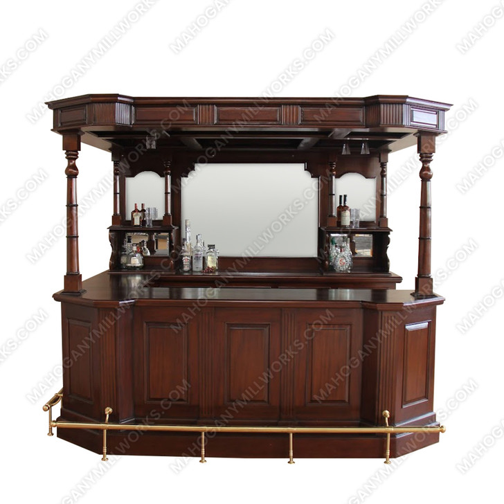 8.5ft Mahogany Traditional English Canopy Pub Bar w/ Brass Rails