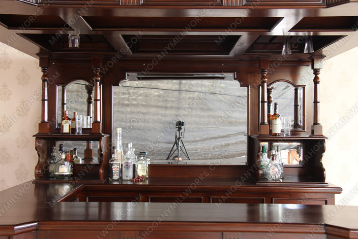 8.5ft Mahogany Traditional English Canopy Pub Bar w/ Brass Rails