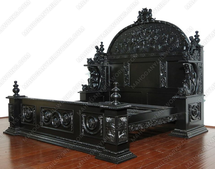 3pc Black Gothic Ornate Carved Bedroom Set