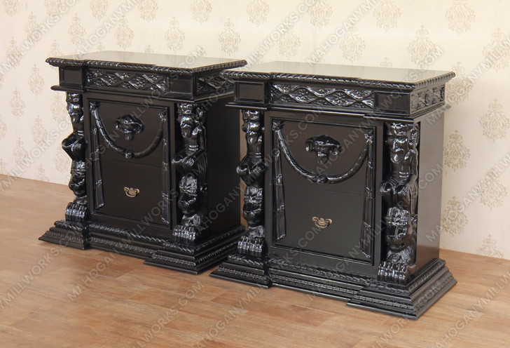 3pc Black Gothic Ornate Heavily Carved Bedroom Set