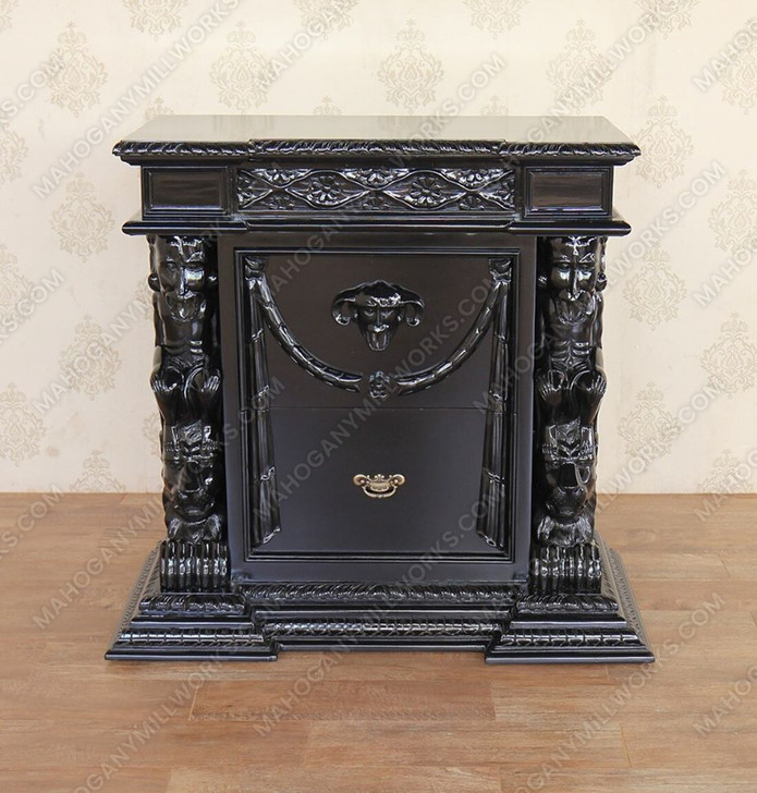 3pc Black Gothic Ornate Heavily Carved Bedroom Set