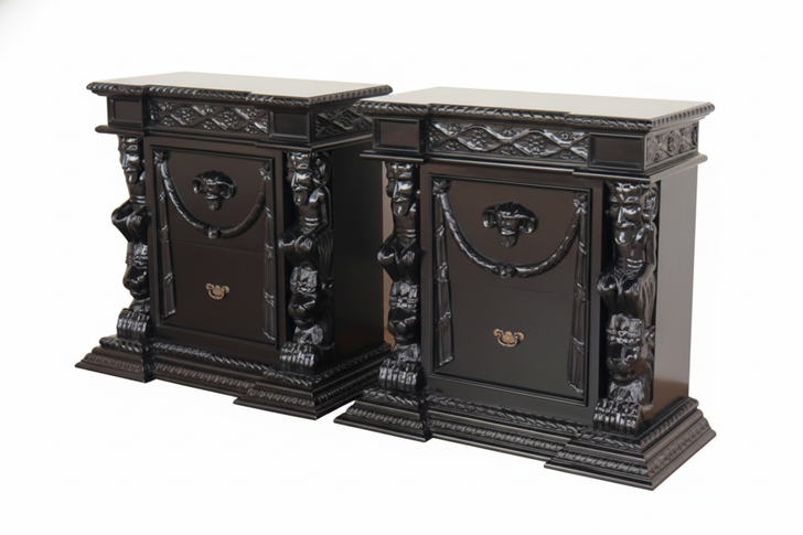 3pc Black Gothic Ornate Heavily Carved Bedroom Set