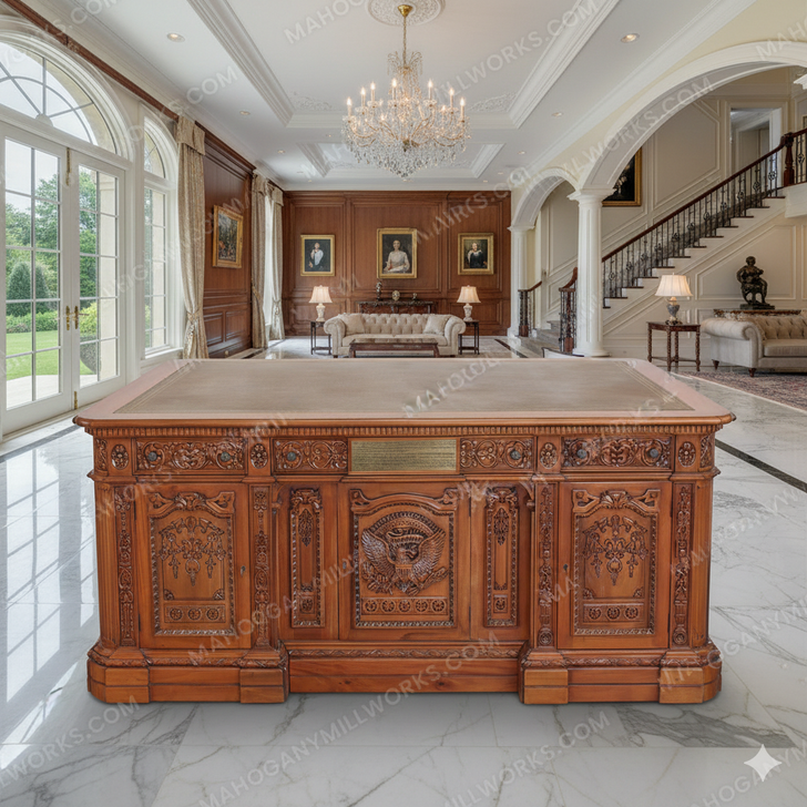6ft Natural Mahogany Presidential Resolute Oval Office Desk