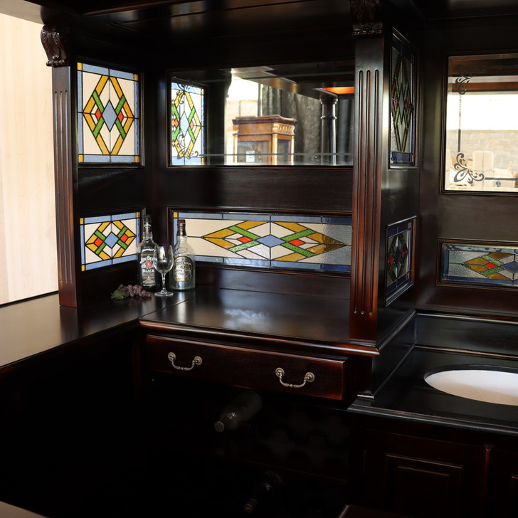 10ft Dark Mahogany Walk-in Canopy Pub Bar w/ Stained Glass Ceiling