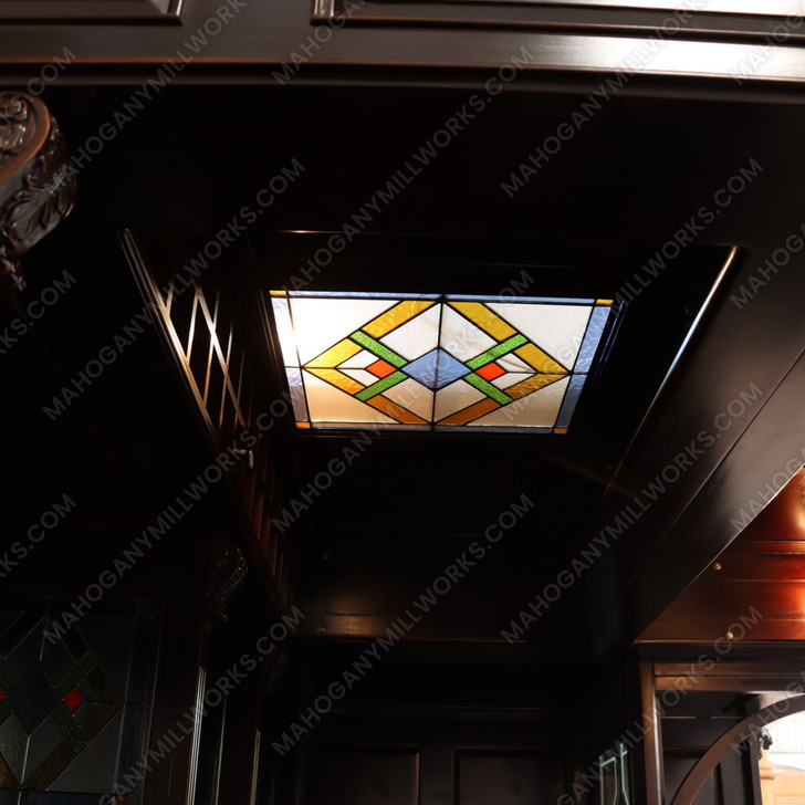 10ft Dark Mahogany Victorian Walk-In  Pub Bar w/ Stained Glass Panels