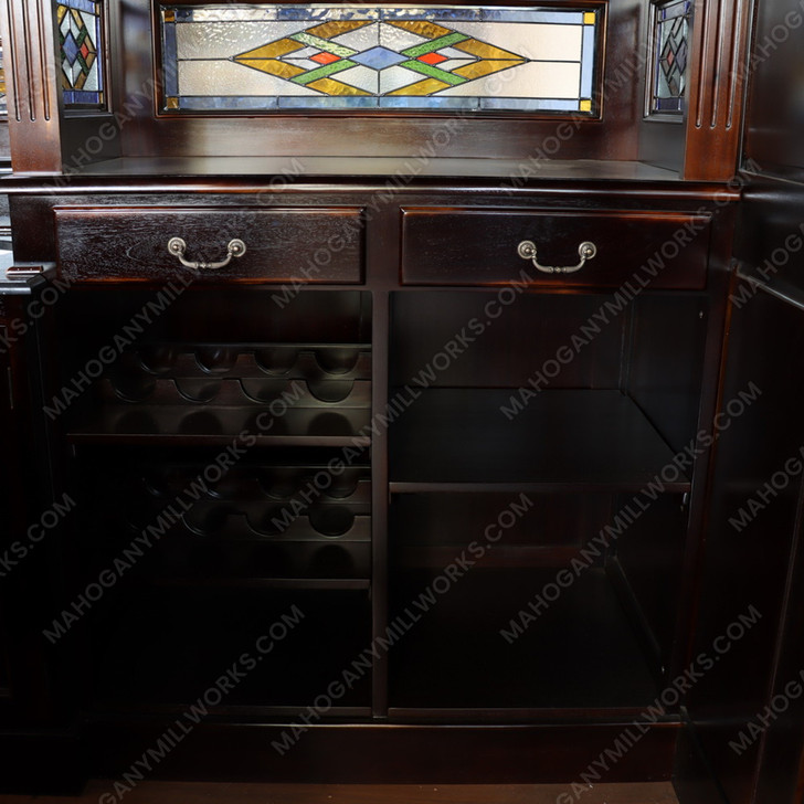 10ft Dark Mahogany Victorian Walk-In  Pub Bar w/ Stained Glass Panels