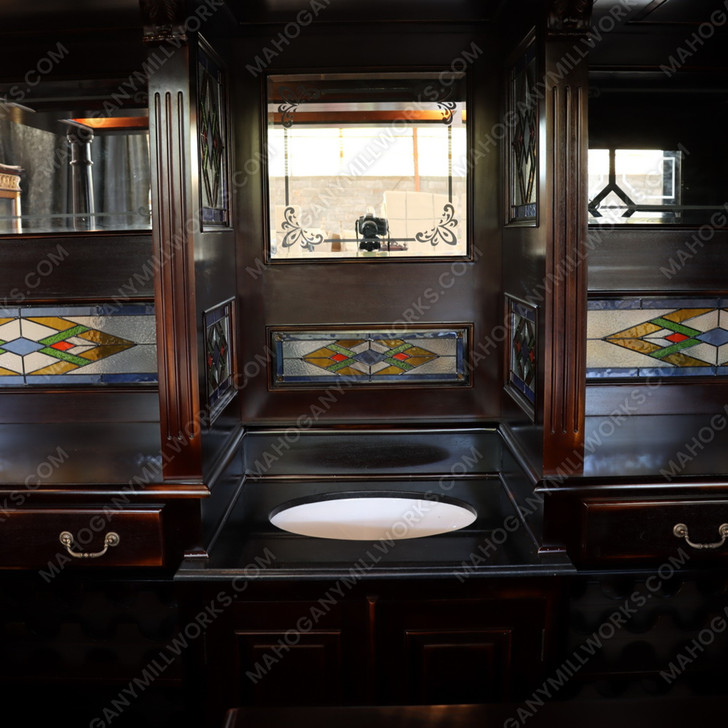 10ft Mahogany Victorian Walk-In  Pub Bar w/ Stained Glass Panels