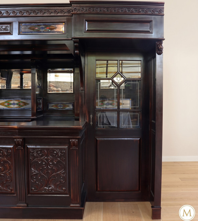 10ft Dark Mahogany Victorian Walk-In  Pub Bar w/ Stained Glass Panels