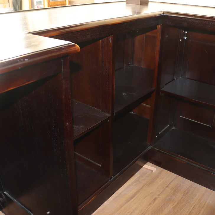 10ft Dark Mahogany Victorian Walk-In  Pub Bar w/ Stained Glass Panels