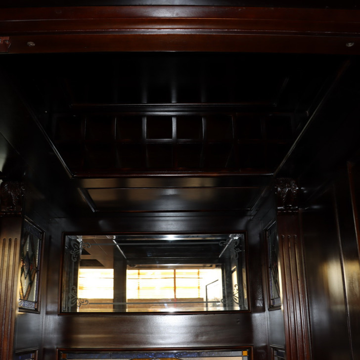 10ft Dark Mahogany Victorian Walk-In  Pub Bar w/ Stained Glass Panels