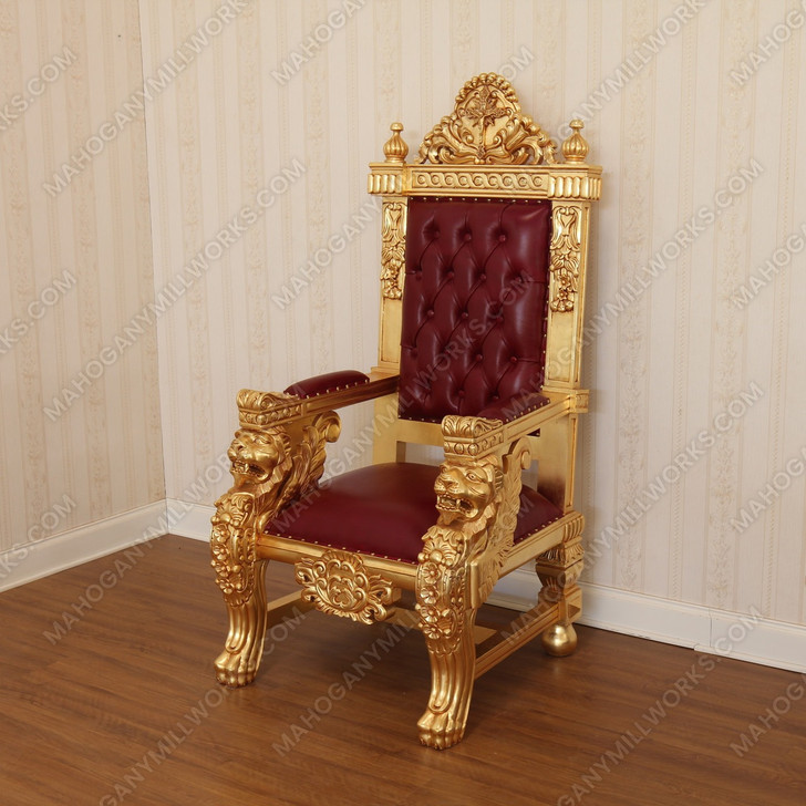 Custom Gold LeafLeather Bishop's Lion Throne Chair A