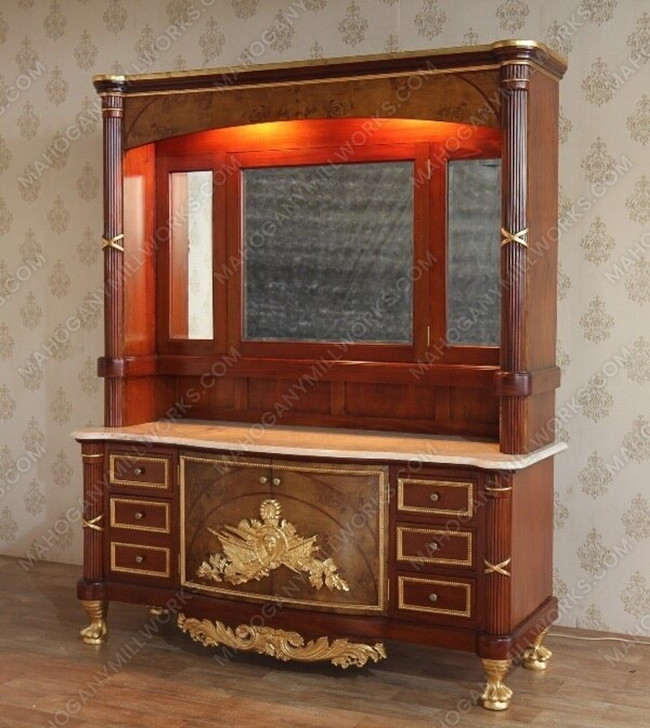 Traditional Mappa Burl Inlay Double Bathroom Vanity w/ Onyx Top