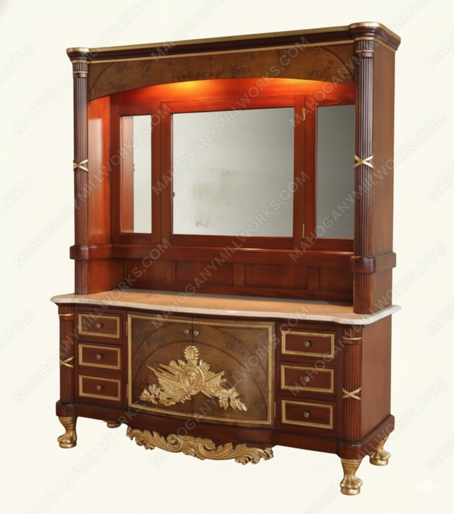 Traditional Mappa Burl Inlay Double Bathroom Vanity w/ Onyx Top