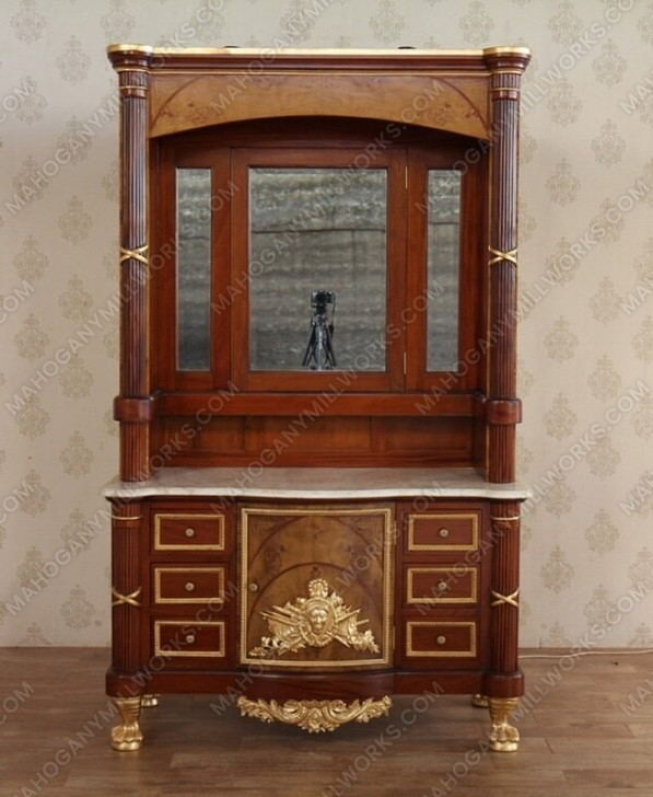 Traditional Mappa Burl Inlay Bathroom Vanity w/ Onyx Top