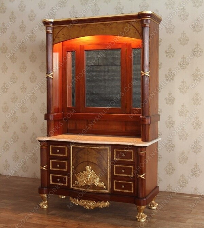 Traditional Mappa Burl Inlay Bathroom Vanity w/ Onyx Top