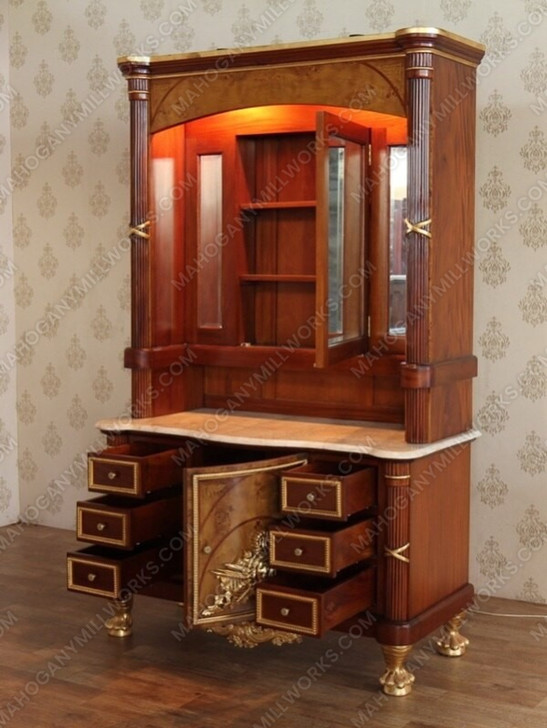 Traditional Mappa Burl Inlay Bathroom Vanity w/ Onyx Top