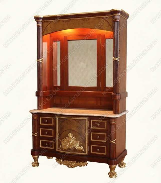 Traditional Mappa Burl Inlay Bathroom Vanity w/ Onyx Top