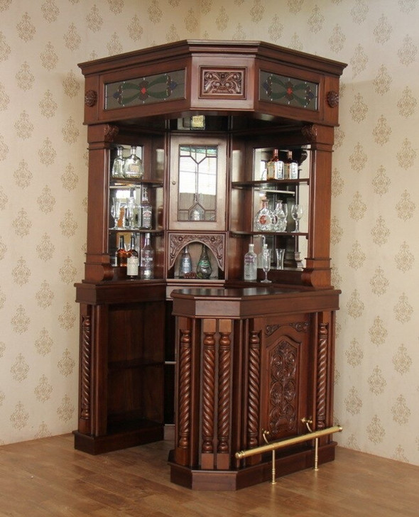 Solid Mahogany Victorian Corner Canopy Tavern Pub Bar
