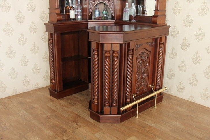 Solid Mahogany Victorian Corner Canopy Tavern Pub Bar