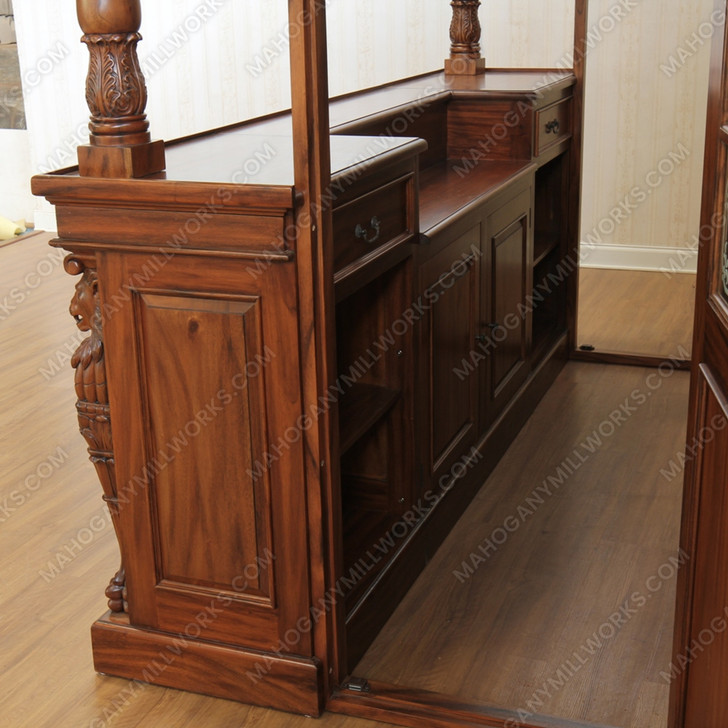 8.5ft Mahogany Ornate Lion Carved Pub Bar