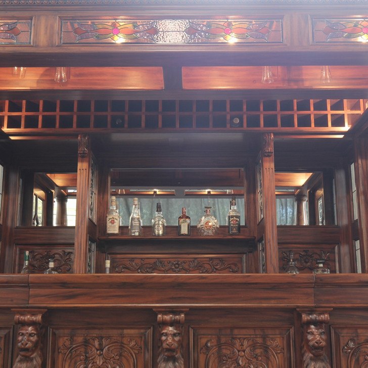 8.5ft Mahogany Ornate Lion Carved Canopy Pub Bar