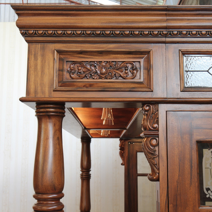 8.5ft Mahogany Ornate Lion Carved Canopy Pub Bar