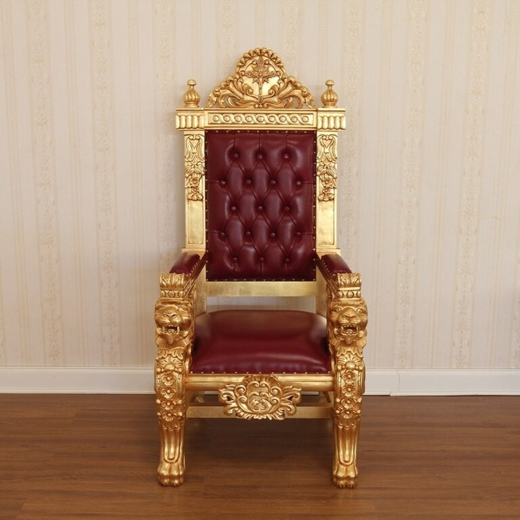 Gold Leaf Finish & Tufted Genuine Leather Bishop's Church Chair