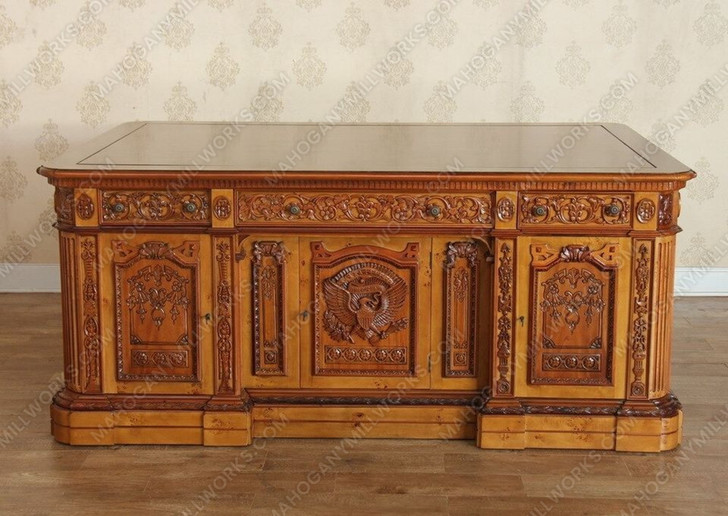 6ft Presidential Resolute Desk w/ Mappa Burl Inlay Wood Top