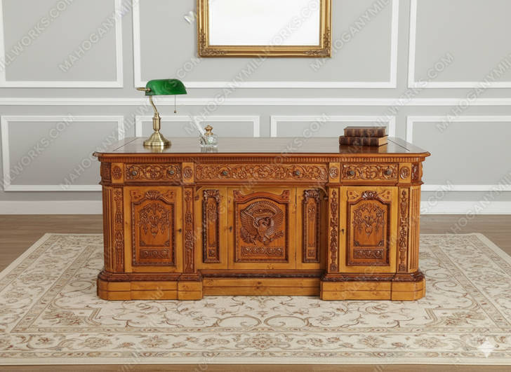 6ft Mahogany Presidential Resolute Desk w/ Mappa Burl Inlay Wood Top