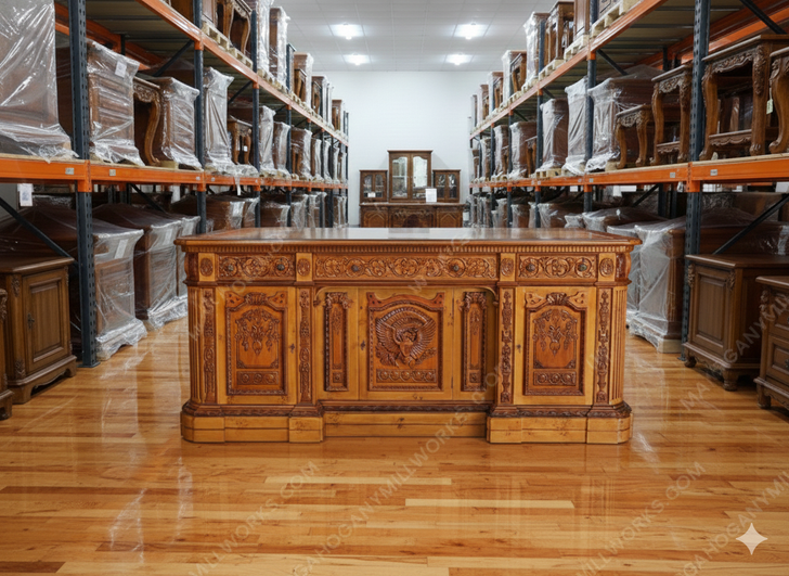 6ft Mahogany Presidential Resolute Desk w/ Mappa Burl Inlay Wood Top