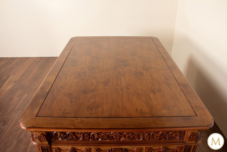 6ft Presidential Resolute Desk w/ Mappa Burl Inlay Wood Top