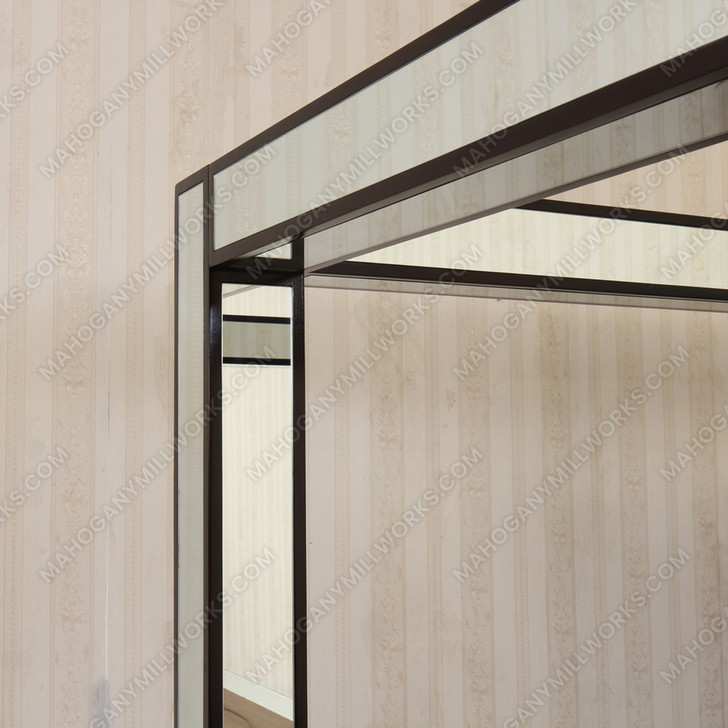 Mirrored Four Post Canopy Bed w/ Velvet Upholstered Headboard