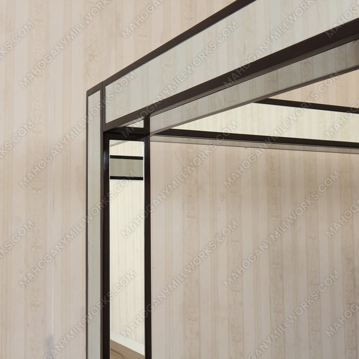 Mirrored Four Post Canopy Bed w/ Velvet Upholstered Headboard