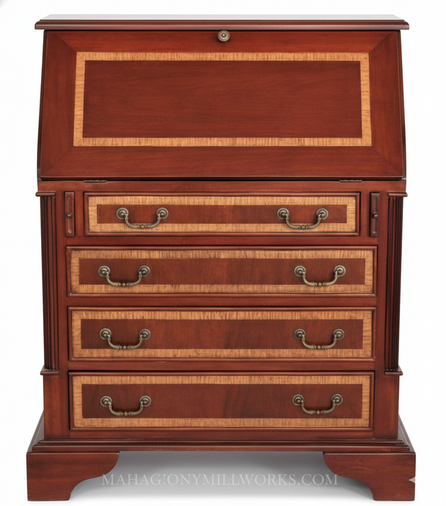 Cherry Inlaid Slant-Lid Office Bureau Chest