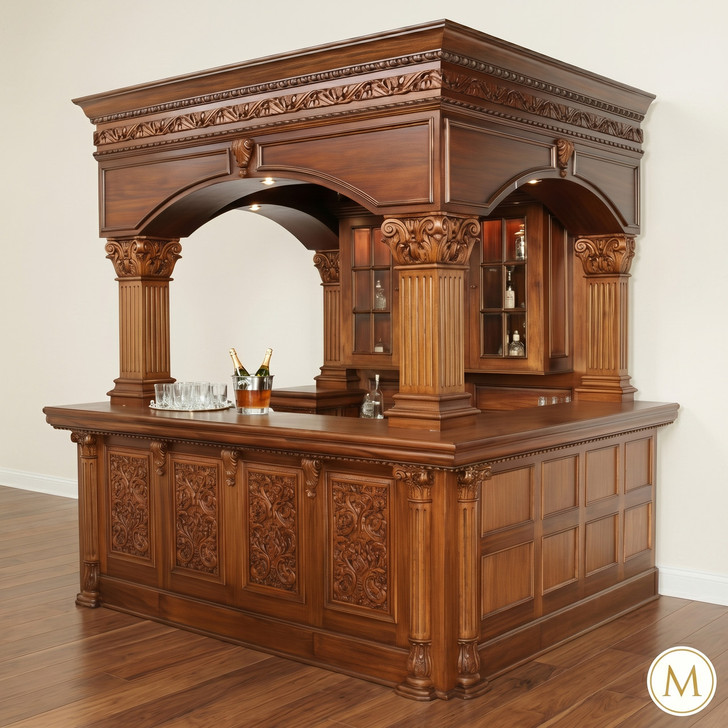9ft Light Mahogany Arched Canopy Walk-In Pub Bar