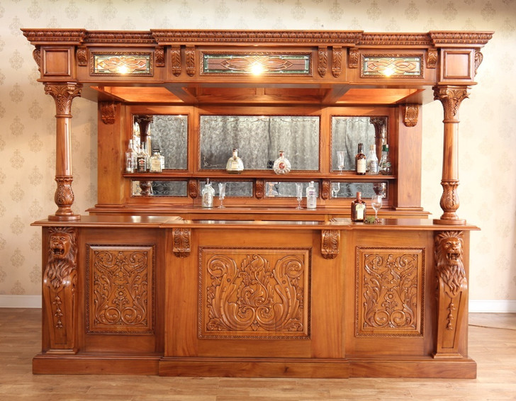10ft Mahogany Carved Lion Saloon Bar